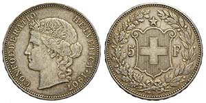 Switzerland, Confederation, 5 Francs 1907, ... 