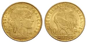 France, Republic, 10 Francs 1906, Au mm 19 ... 
