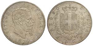 Regno dItalia, Vittorio Emanuele II, 5 Lire ... 