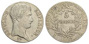 France, Napoleon I Empereur, 5 Francs ... 