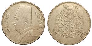 Egypt, Ahmed Fuad I, 20 Piastres 1929, Ag mm ... 