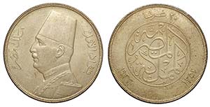Egypt, Ahmed Fuad I, 20 Piastres 1933, Ag mm ... 
