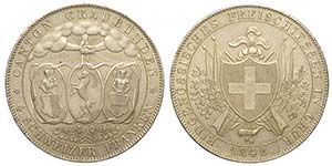 Switzerland, Graubunden, 4 Franken 1842, Ag ... 