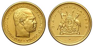 Uganda, Idi Amin, Pound 1975, Au mm 22 g ... 