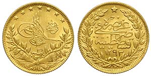 Turkey, Abdul Hamid II, 50 Kurush 1293/34 Au ... 