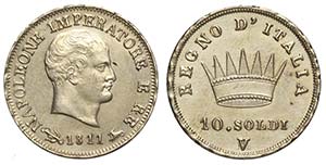 Venezia, Napoleone I, 10 Soldi 1811, RRR Ag ... 