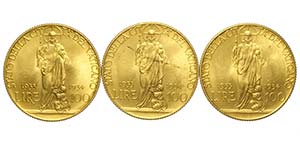 Roma, Pio XI, lotto di tre monete da 100 ... 