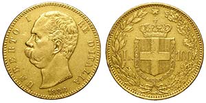 Regno dItalia, Umberto I, 100 Lire 1888, RR ... 