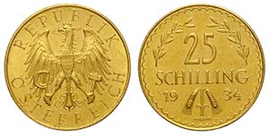 Austria, Republic, 25 Schilling 1934, Au mm ... 