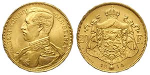 Belgium, Albert, 20 Francs 1914 Der ... 