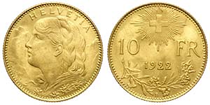Switzerland, Confederation, 10 Francs 1922, ... 
