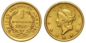 United States of America, Dollar 1852, Au mm ... 