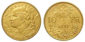 Switzerland, Confederation, 10 Francs 1911, ... 