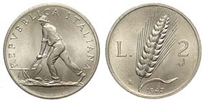 Repubblica Italiana, Monetazione in Lire, 2 ... 