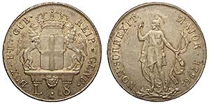 Genova, Repubblica, 8 Lire 1796, Ag mm 40 g ... 