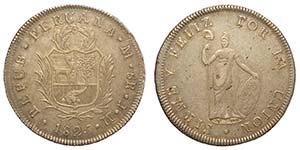 Perù, Republic, 8 Reales 1825-JM Lima, Ag ... 