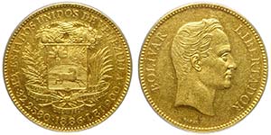 Venezuela, Republic, 100 Bolivares 1886, Au, ... 