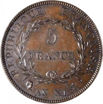 Consulat (1799-1804). 5 francs an ... 