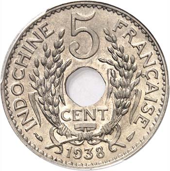5 cent 1938, essai. Av. Deux ... 