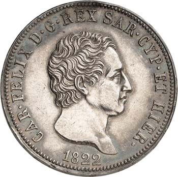 Charles-Felix (1821-1831). 5 lire ... 