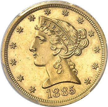 5 dollars Liberté, 1885, ... 