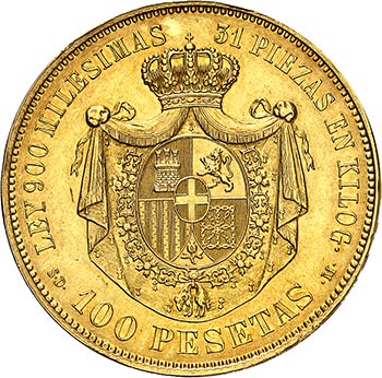 Amadeo I (1871-1873). 100 pesetas ... 