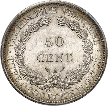 Cochinchine. 50 cent 1884 A, ... 
