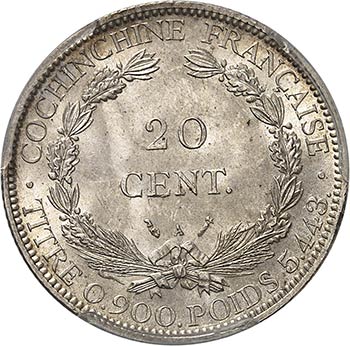 Cochinchine. 20 cent 1884 A, ... 