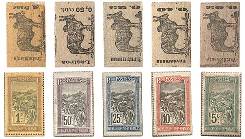 Lot de 5 monnaies timbres de 5, ... 