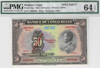 Banque du Congo Belge. 50 francs ... 