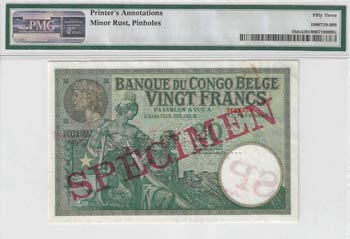 Banque du Congo Belge. 20 francs ... 