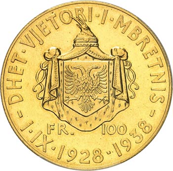 Zog Ier (1925-1939). 100 franga or ... 