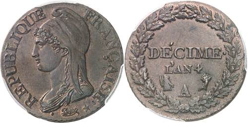 Directoire (1795-1799). Décime ... 