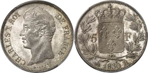 Charles X (1824-1830). 5 francs, ... 