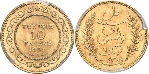 Ali III Bey (1882-1902). 10 francs ... 