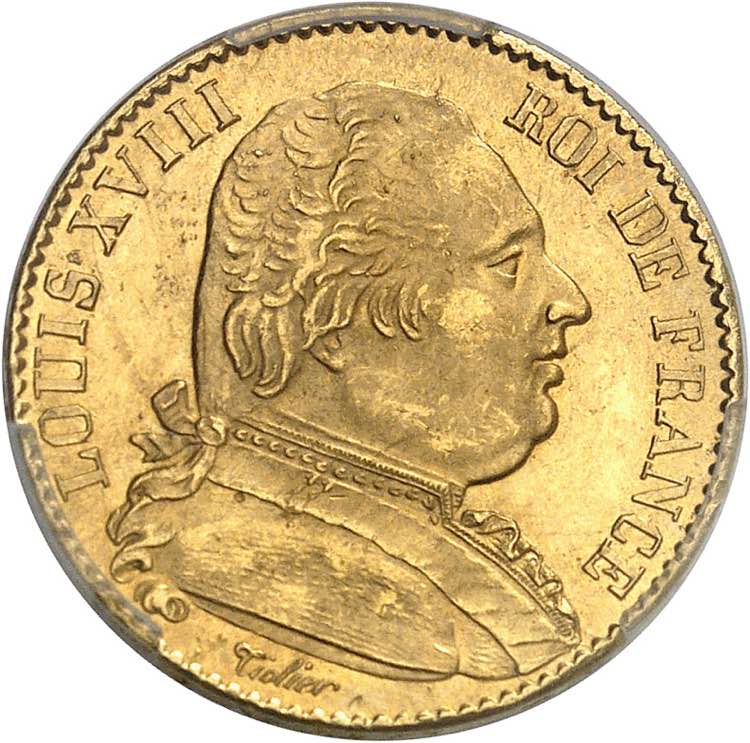 Louis XVIII (1814-1824). 20 francs ... 