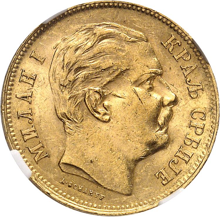 Milan Ier (1882-1889). 20 dinara, ... 