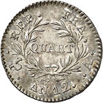 Consulat (1799-1804). Quart de franc An 12, ... 