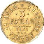 Alexandre III (1881-1894). 3 roubles en or ... 