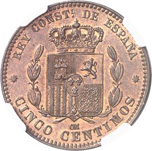ESPAGNE Alphonse XII (1874-1885). 5 centimes ... 