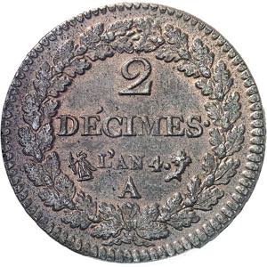 FRANCE Directoire (1795-1799). 2 décimes ... 