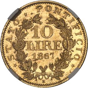 ITALIE Vatican, Pie IX (1846-1878). 10 lire ... 