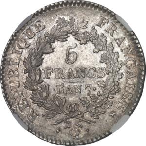 FRANCE Directoire (1795-1799). 5 francs ... 