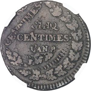 FRANCE Directoire (1795-1799). Cinq centimes ... 
