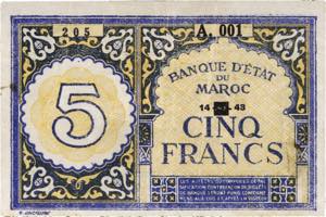 MAROC - MOROCCO 5 francs ... 