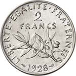 III° République (1870-1940). 2 francs 1928 ... 