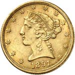 5 dollars Liberté 1891, ... 
