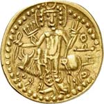 Vasudeva II (290-320). Dinar en or. - Av. ... 