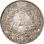 Consulat (1799-1804). 2 francs an 12, Paris. ... 