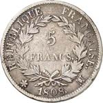Premier Empire (1804-1814). 5 francs 1808, ... 